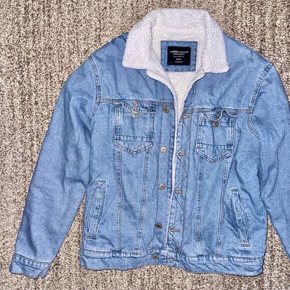 Sunrise Kingdom Men's Sherpa Lined Denim Trucker Jacket Blue Size Medium - Picture 5 of 10